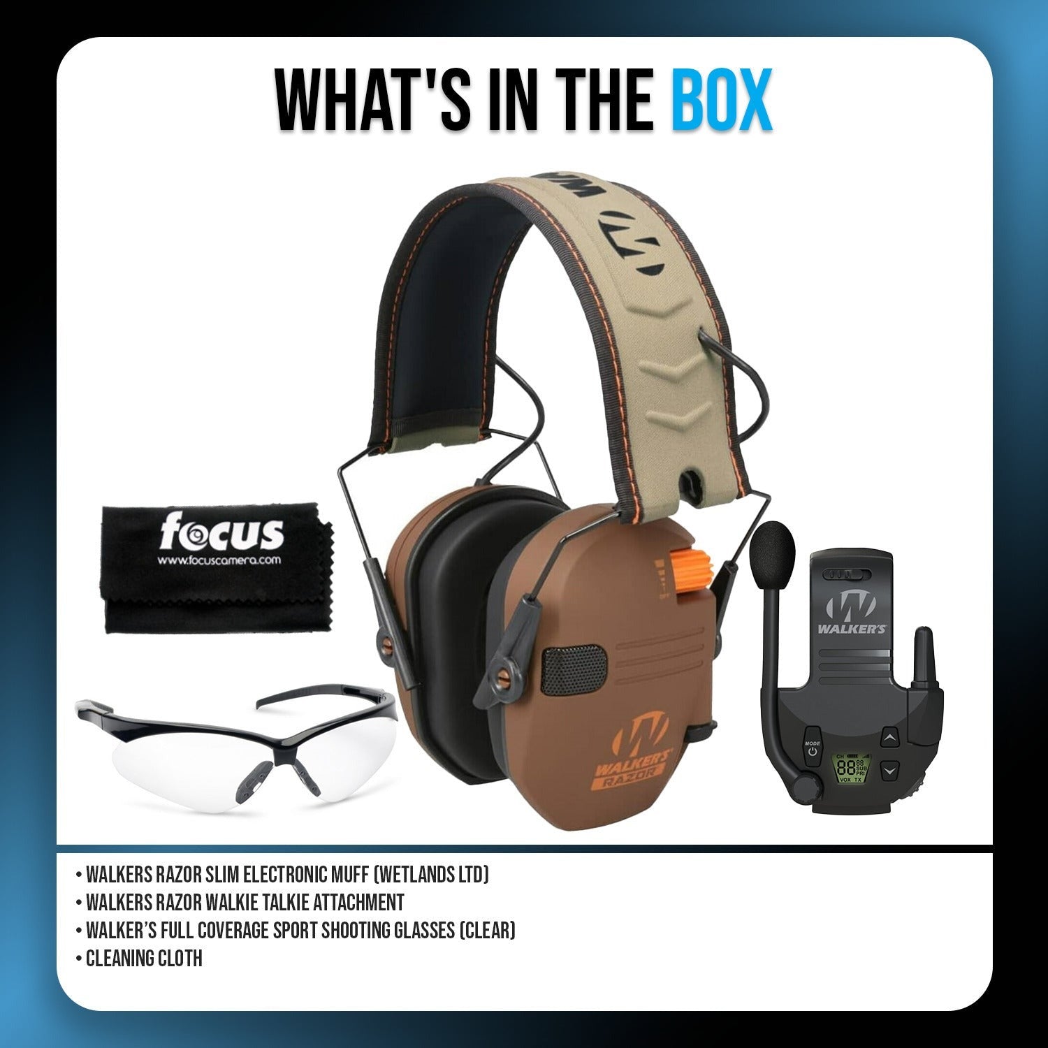 Walkers Razor Walkie Talkie Bundle with Ear Muffs and Accessories