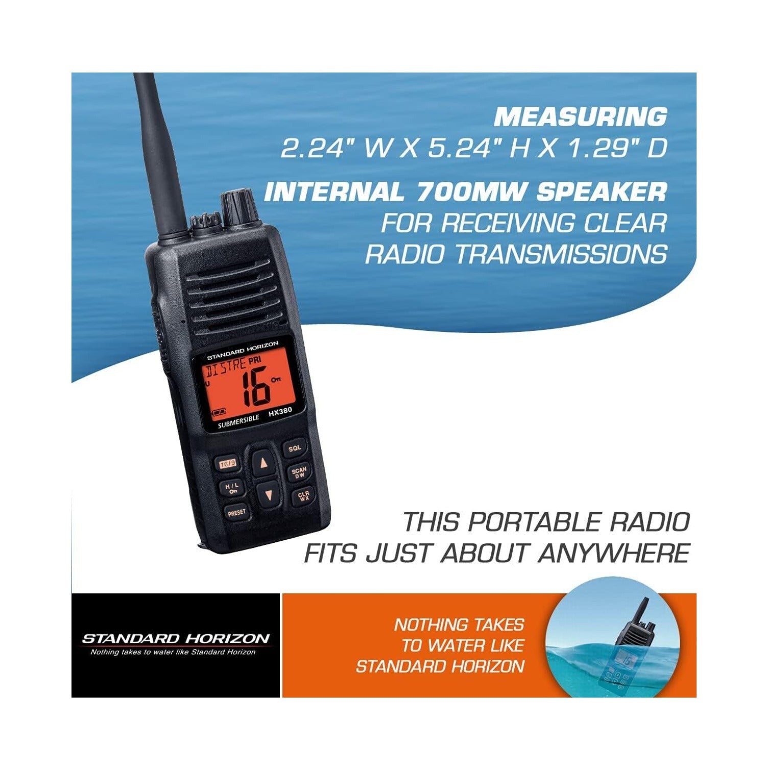 Standard Horizon HX380 1.5-Inch 5W Standard Handheld VHF Radio with LMR Channels