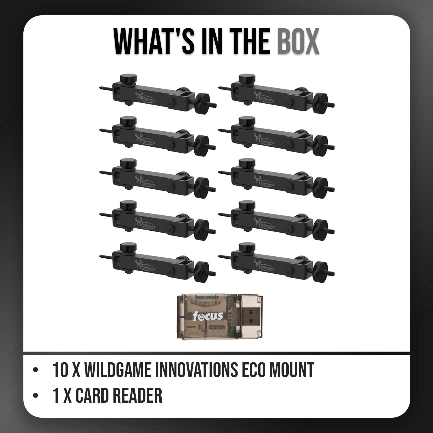 Wildgame Innovations Eco Mount (10-Pack) Bundle with Card Reader (11 Items)