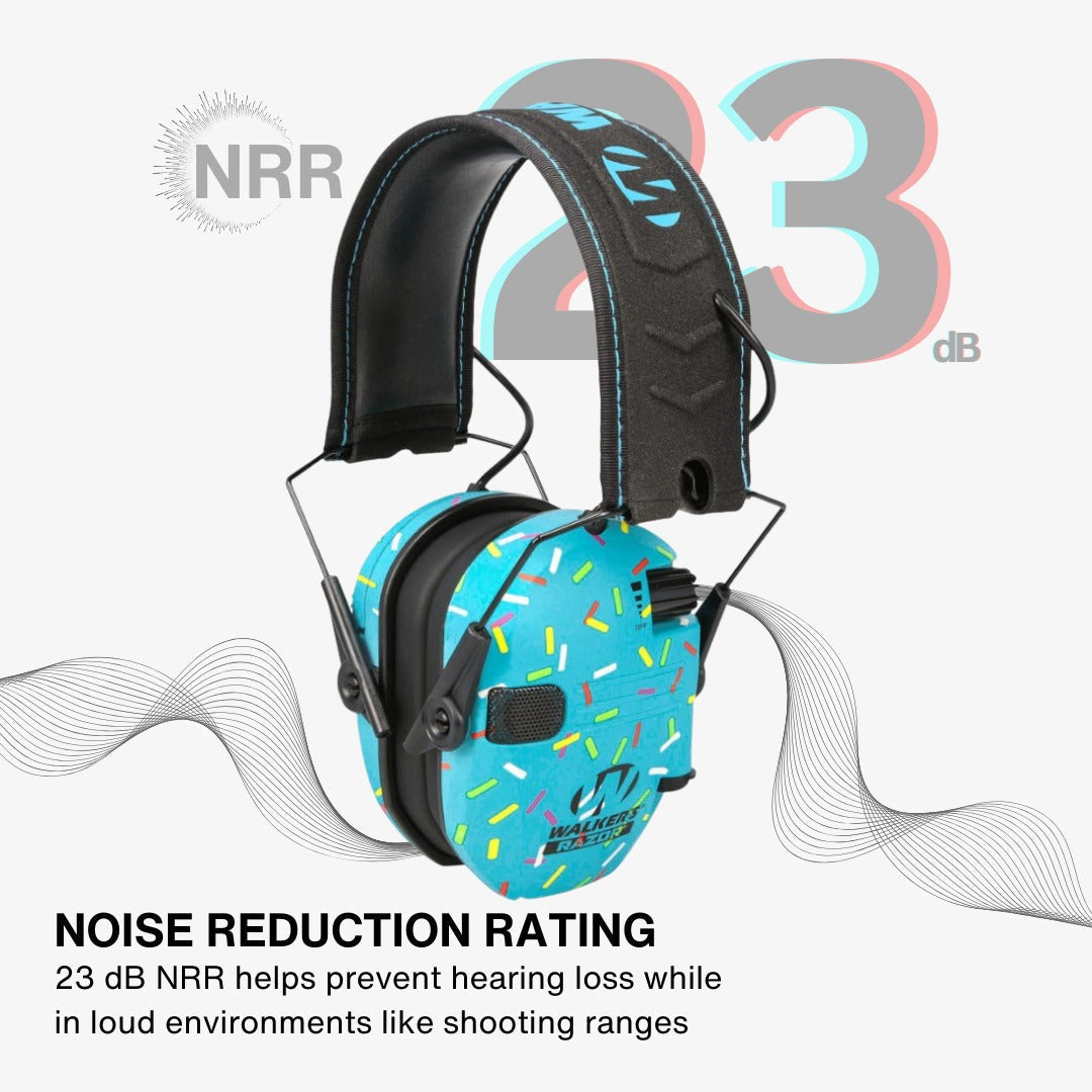 Walker's Razor Digital Ear Muffs (Blue Sprinkles) Bundle with Accessories