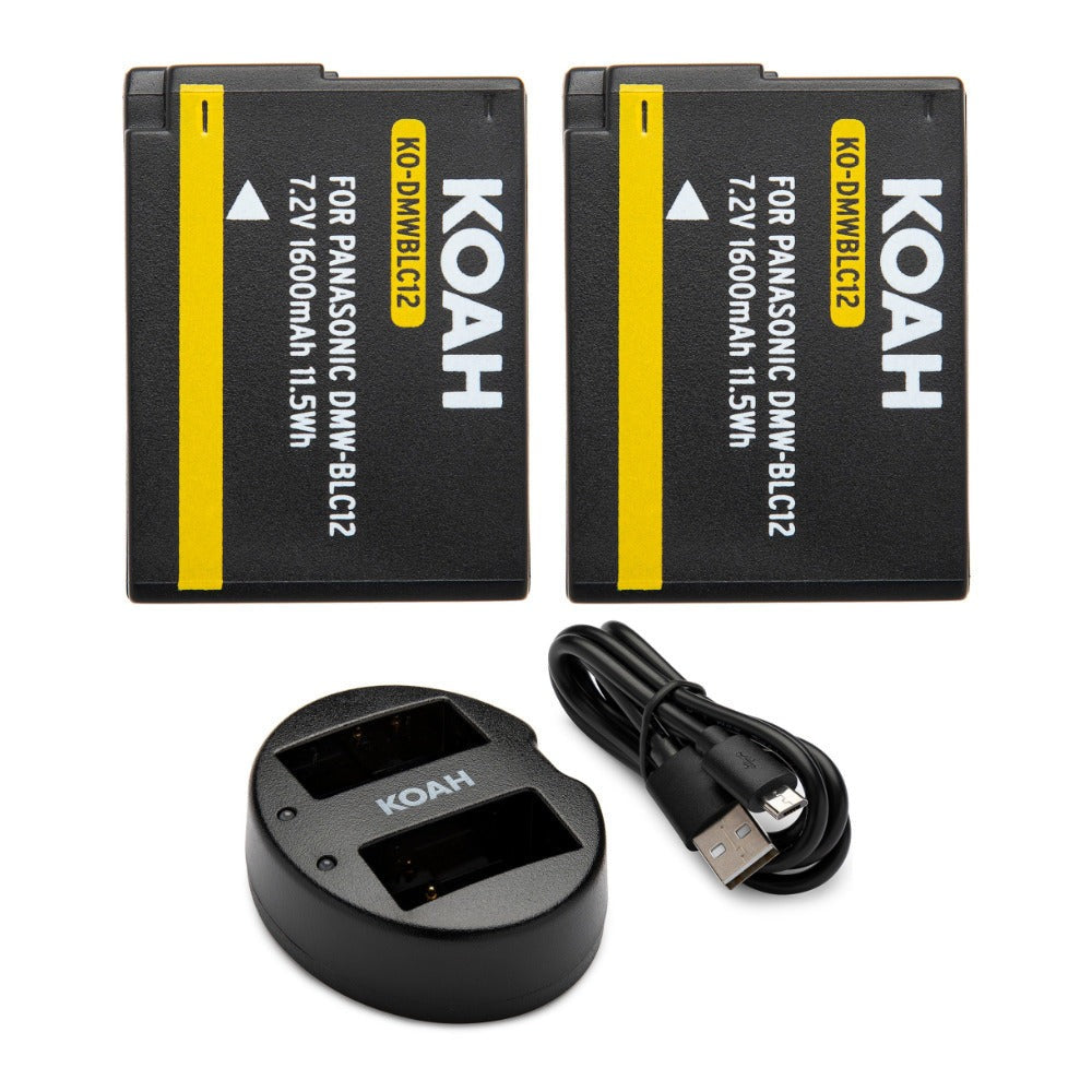 Koah 1600mAh Li-ion Battery for Panasonic DMW-BLC12 (2-pack) with Dual Charger