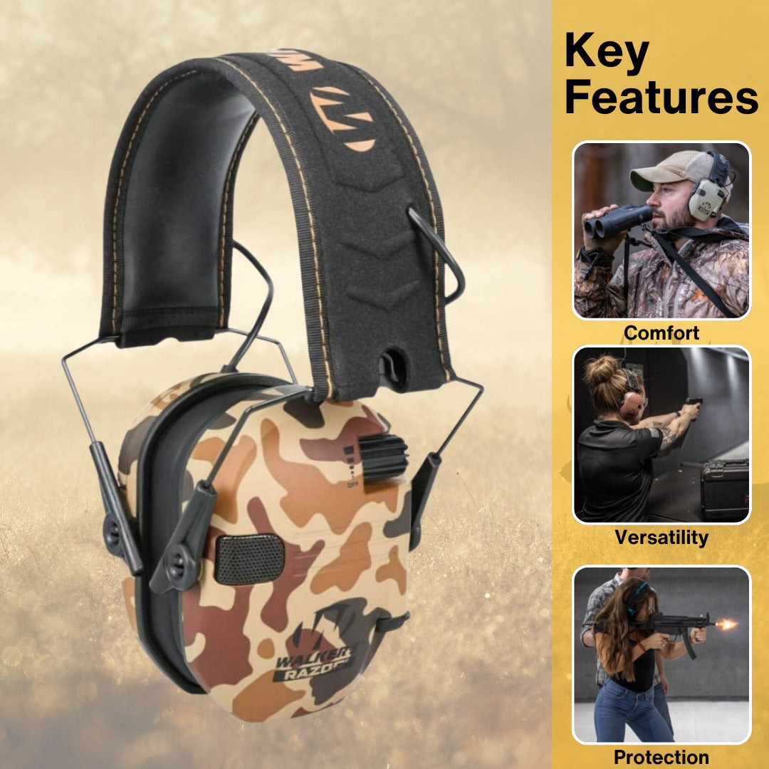 Walker's Razor Walkie Talkie Bundle with Ear Muff (Duck Camo) and Accessories