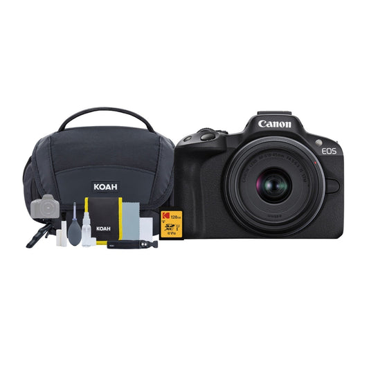 Canon EOS R50 Mirrorless Camera with 18-45mm Lens SD Card and Accessories Bundle