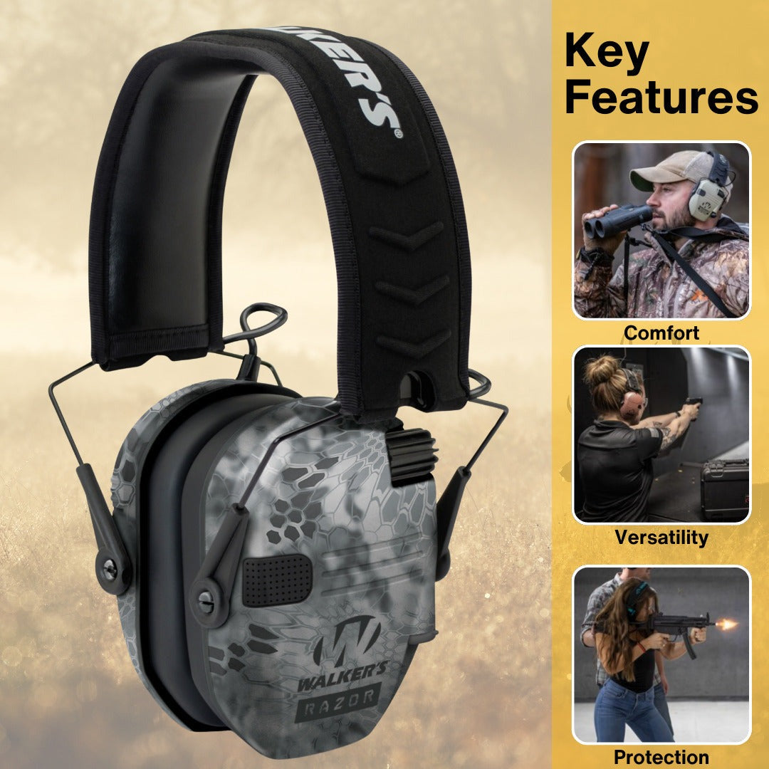 Walkers Razor Digital Ear Muffs (Raid Kryptek) Bundle with Accessories