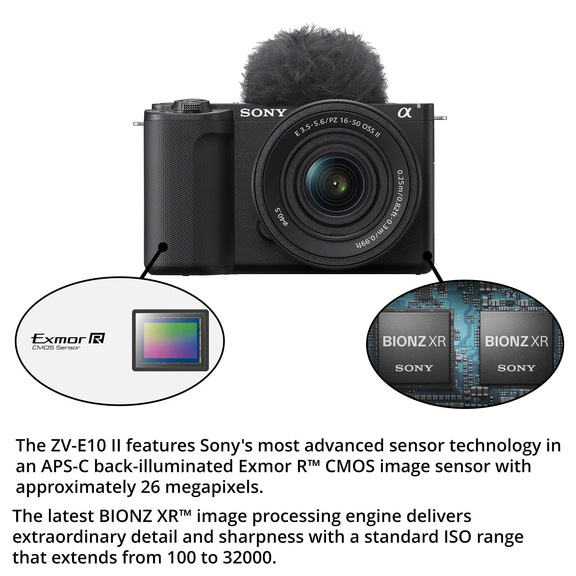 Sony Alpha ZV E10 II Content Creators Black Camera with Mirrorless Lens Bundle