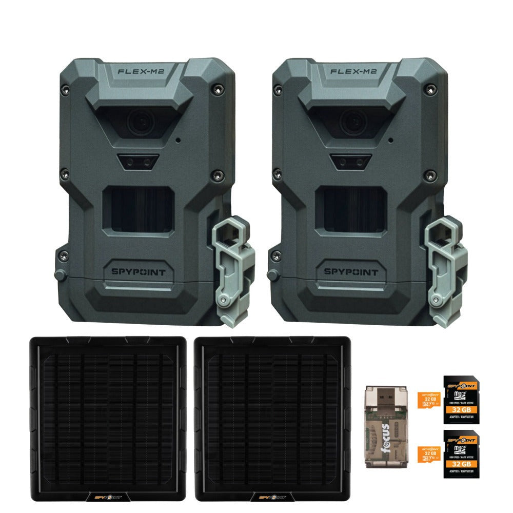 Spypoint FLEX-M2 32MP Trail Camera (2-Pack) with Solar Panel, Memory Card and Card Reader Bundle