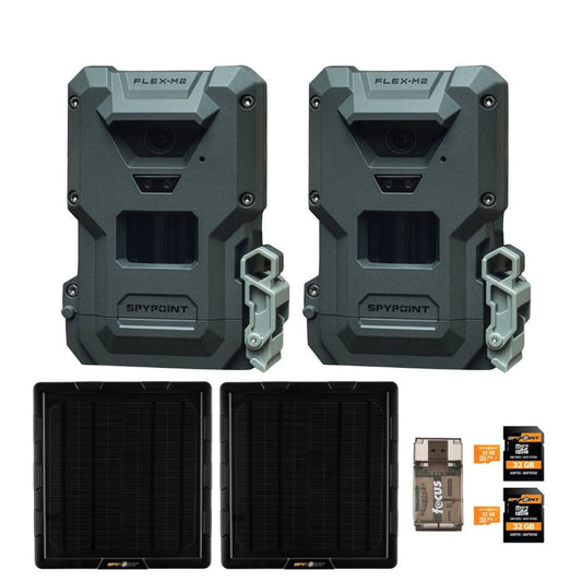 Spypoint FLEX-M2 32MP Trail Camera (2-Pack) with Solar Panel, Memory Card and Card Reader Bundle