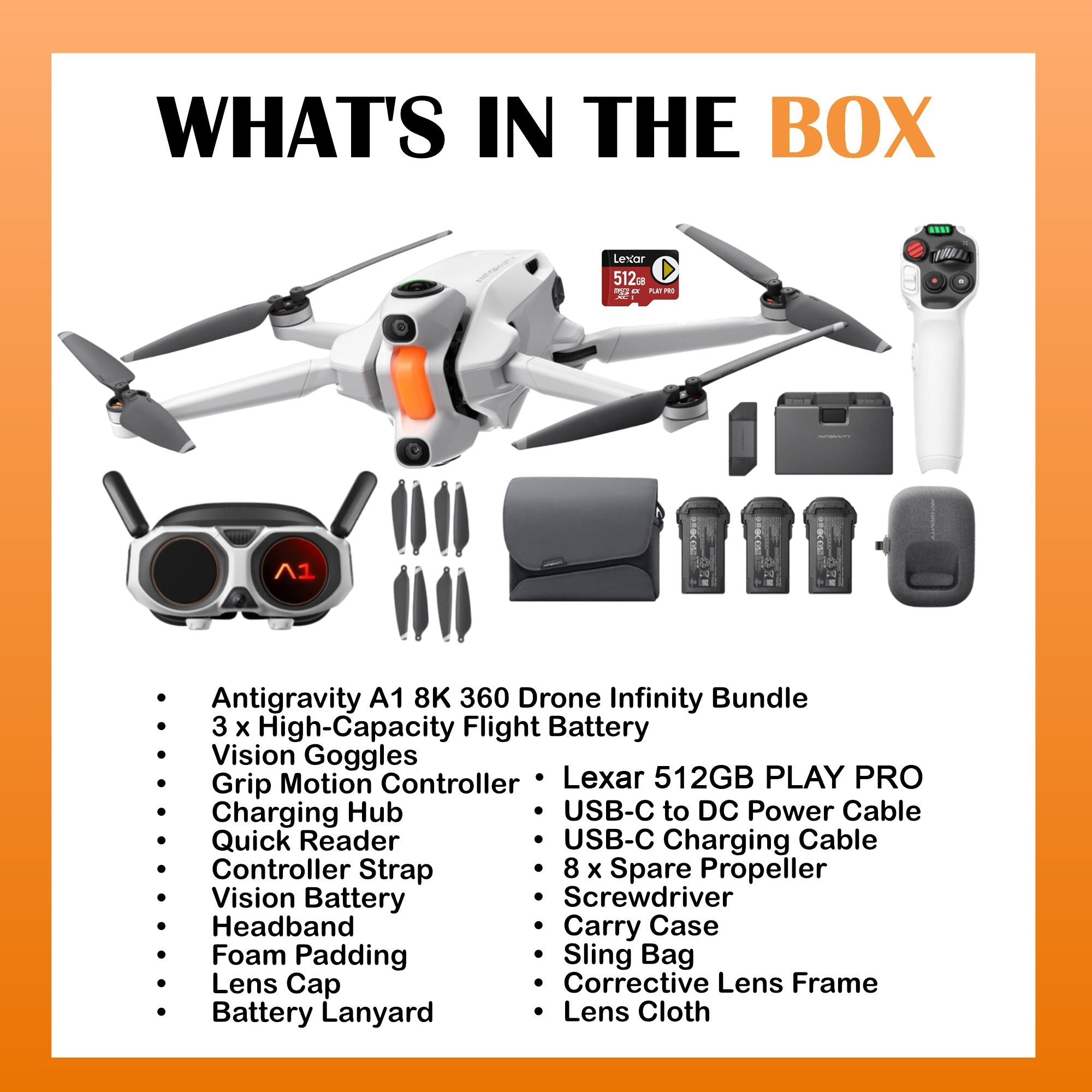 Antigravity A1 8K 360 Drone Infinity Bundle with 512GB Micro Memory Card Bundle