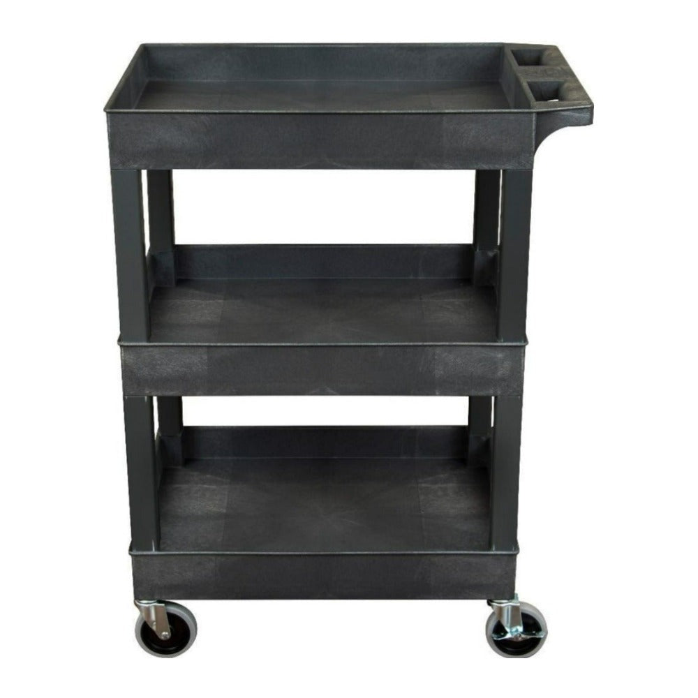 Luxor SEC111-B 24 x 18 Inch Plastic Utility Tub Cart with Three Shelves and Ergonomic Handle (Black)