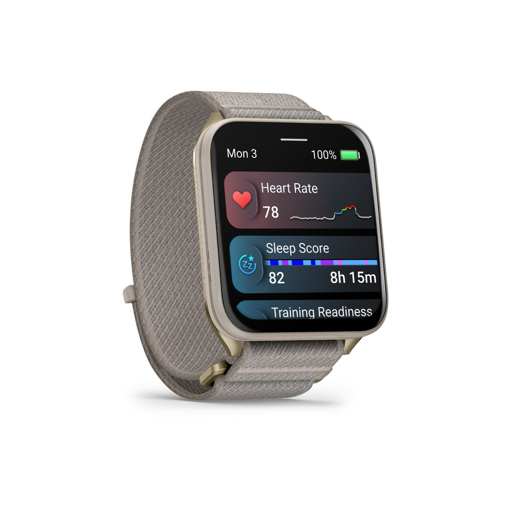 Garmin Venu X1 GPS Smartwatch (Soft Gold Titanium Case, French Gray Nylon Band)