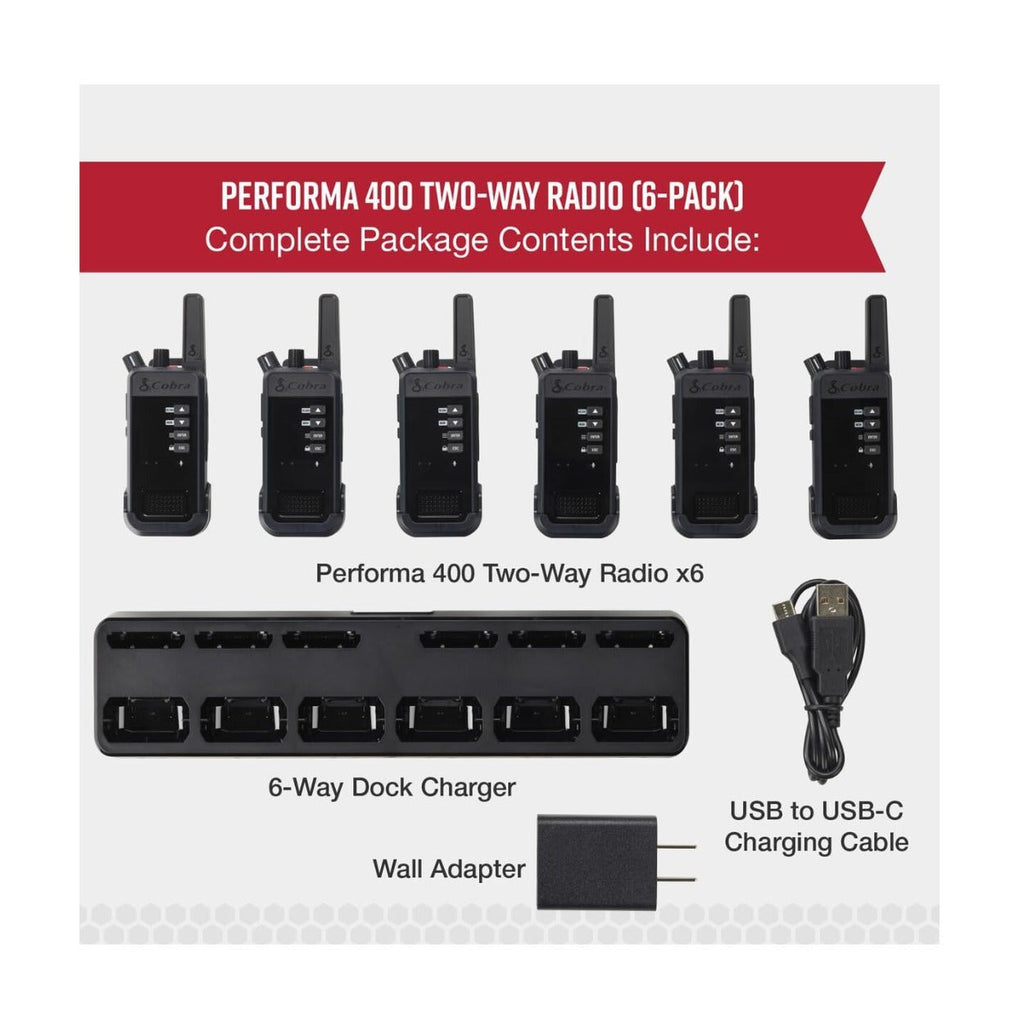 Cobra Performa 400 2-Channel Waterproof Business Two-Way Radios (6-Pack)