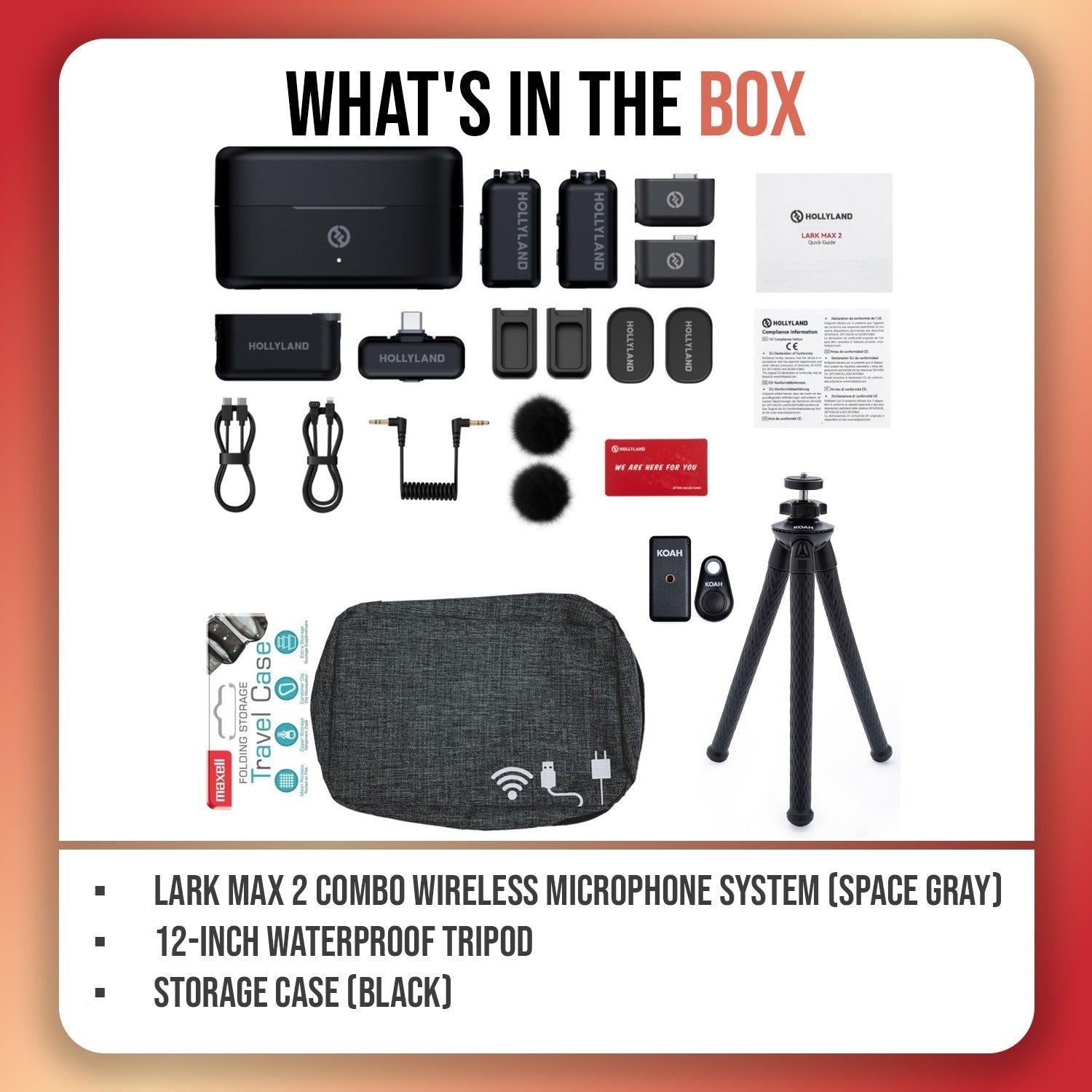 Hollyland LARK MAX 2 Combo Wireless Microphone System (Space Gray) Bundle