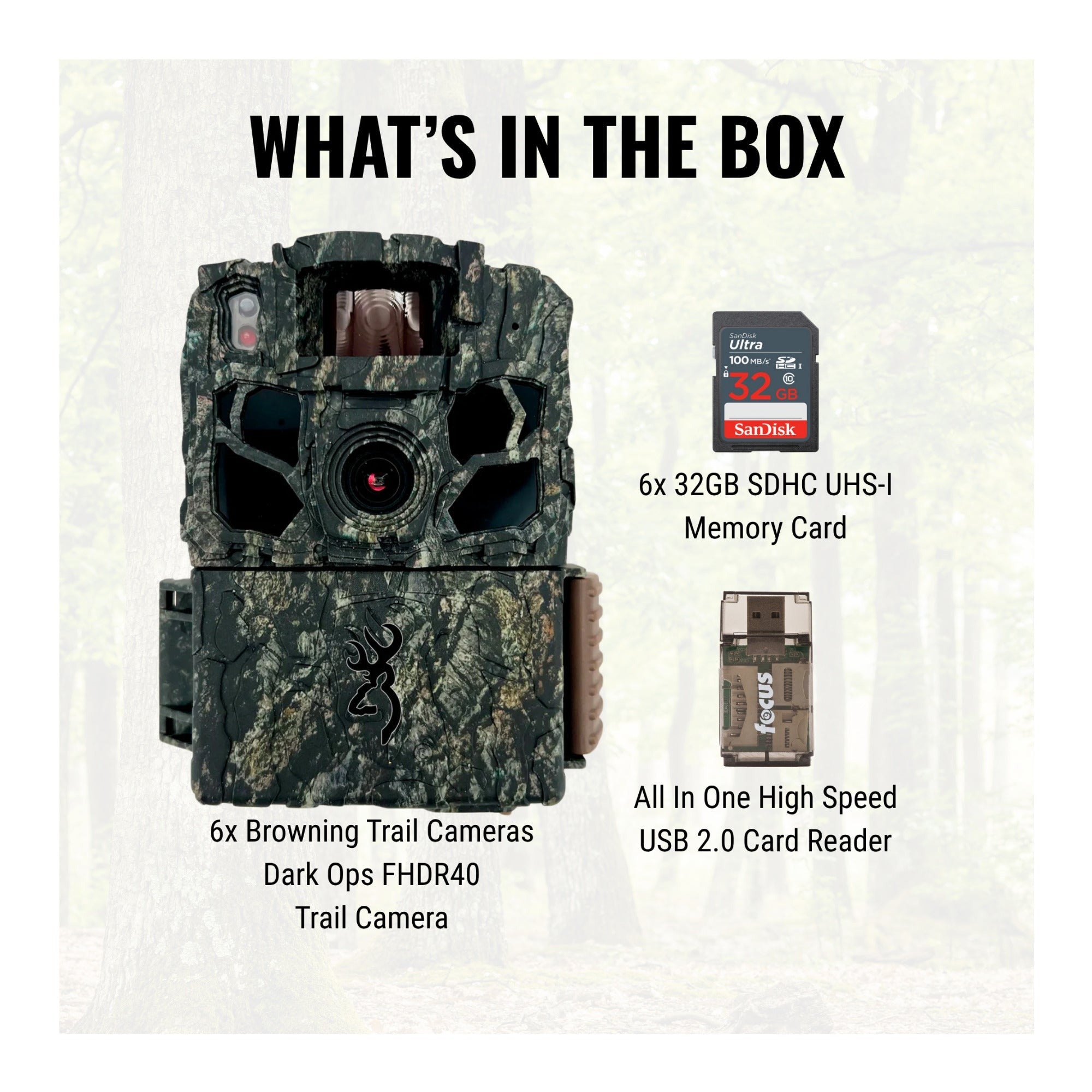 Browning Trail Cameras - Dark Ops FHDR 40MP (6-Pack) Bundle with Accessories