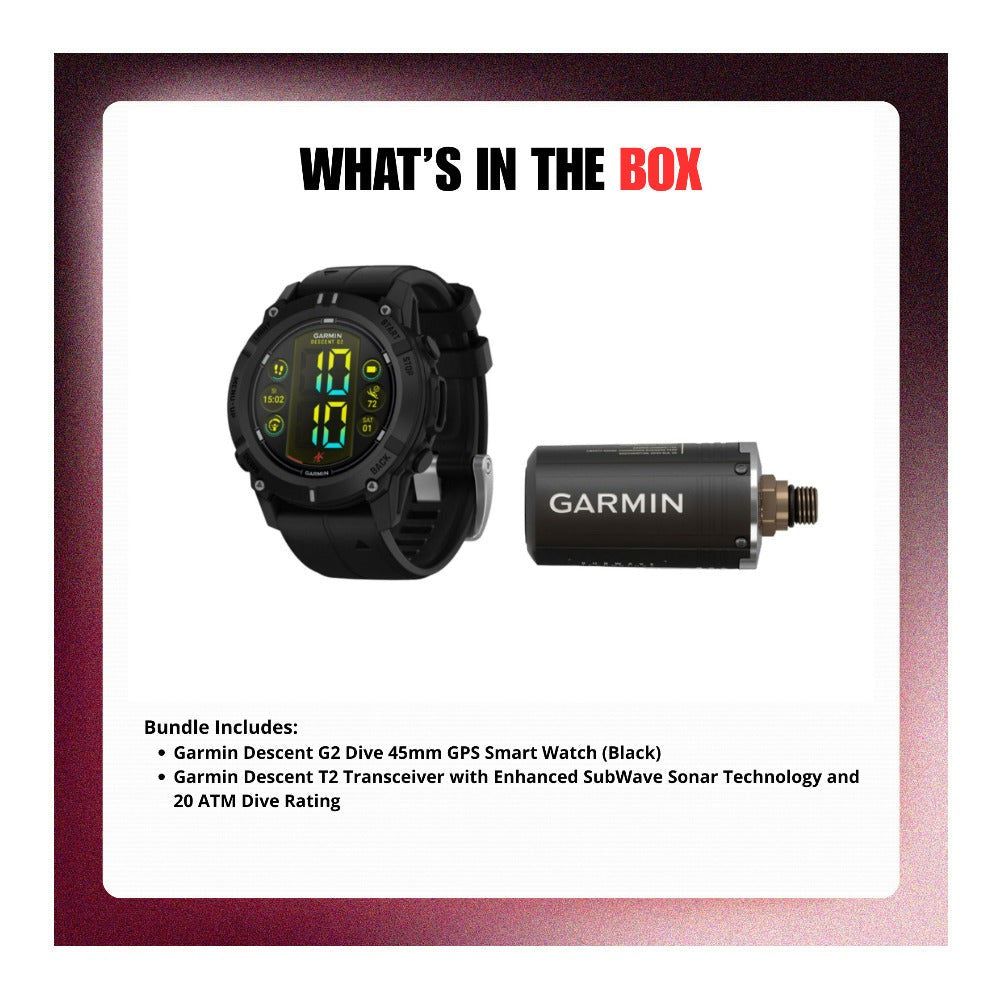 Garmin Descent G2 45mm GPS Dive Smart Watch Black with T2 Transceiver Bundle