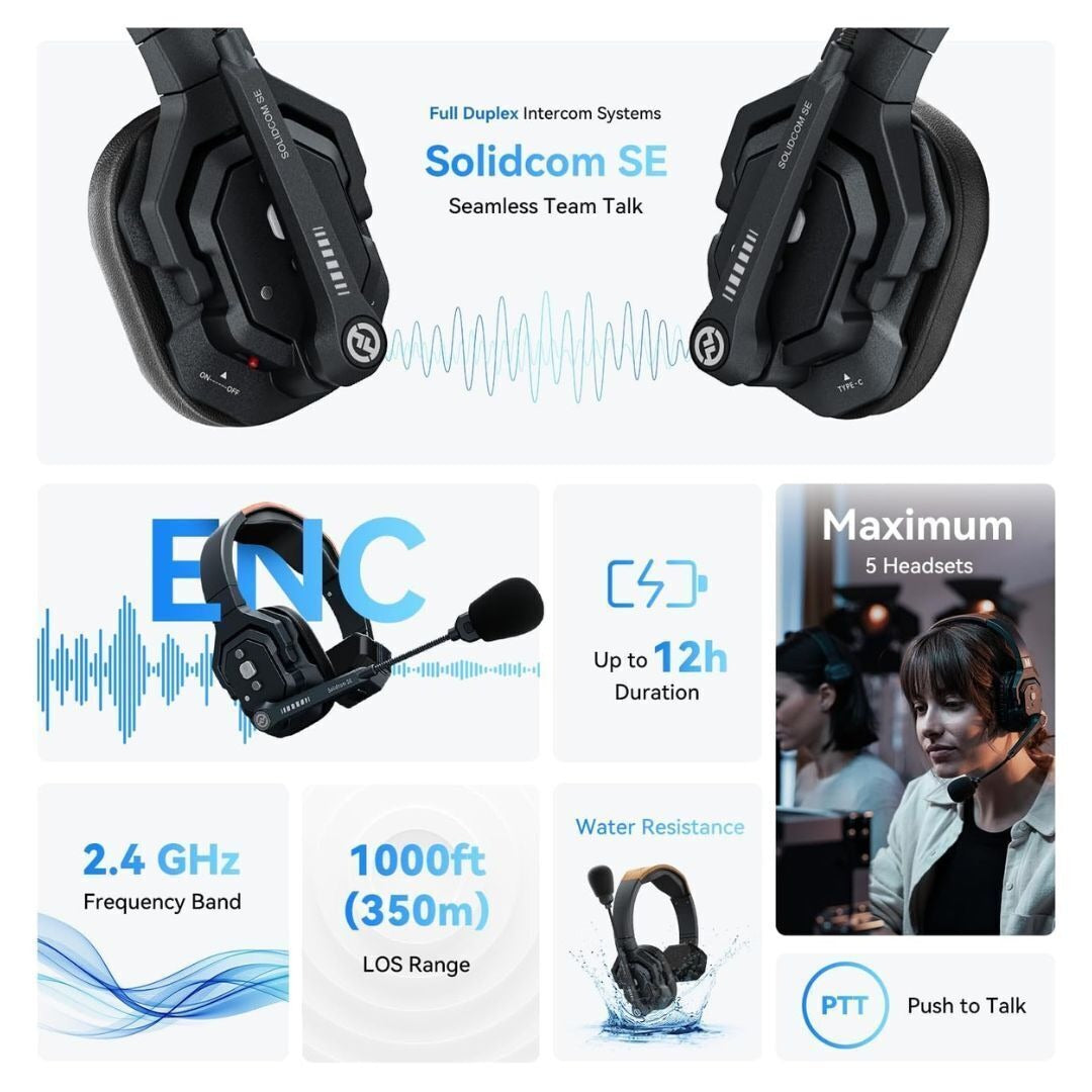 Hollyland Solidcom SE Full-Duplex Wireless Single-Ear Remote Headset with Microphone Boom (Black)