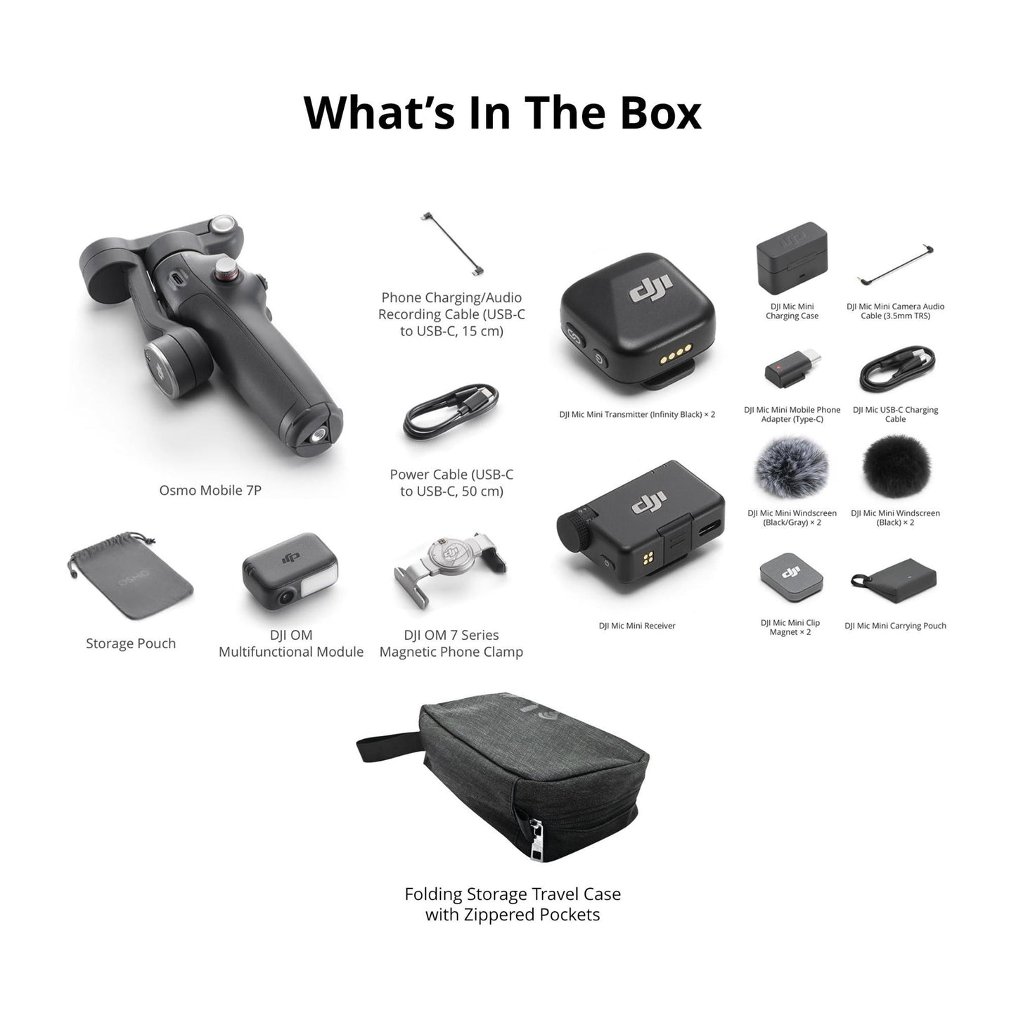 DJI Osmo Mobile 7P Gimbal with DJI Mic Mini (2 TX + 1 RX + Case) and Travel Case