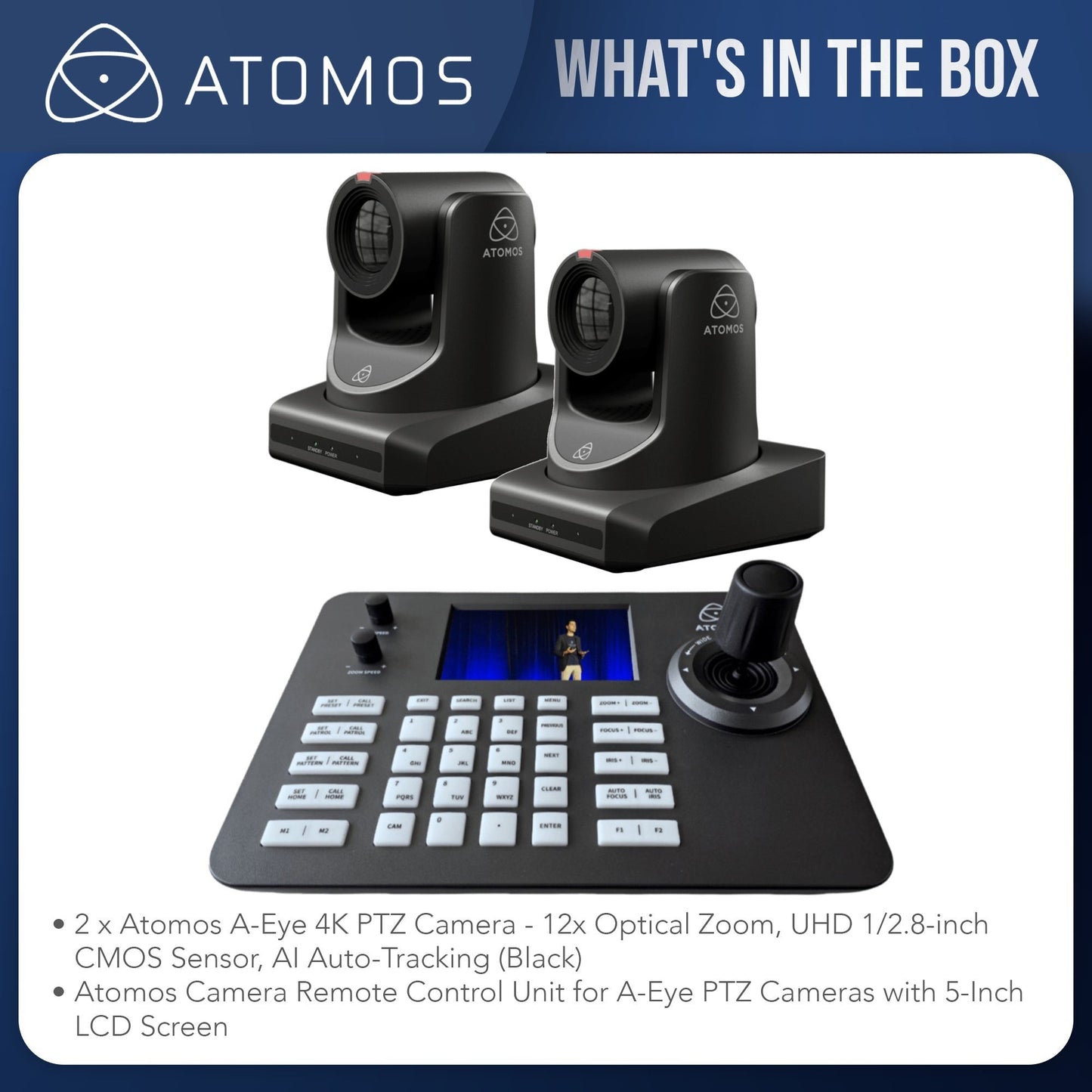 Atomos A-Eye 4K PTZ Camera 12x Optical Zoom with AI Auto-Tracking (Black) Bundle