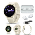 Garmin vivoactive 6 GPS Smartwatch (Lunar Gold/Bone) with Earbuds Bundle