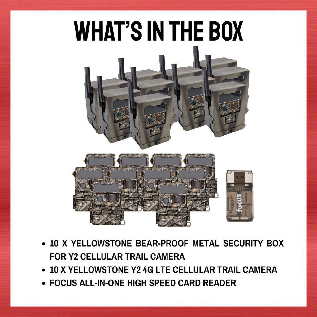 Yellowstone Y2 Cellular Trail Camera (10 Pack) with Security Box and Card Reader