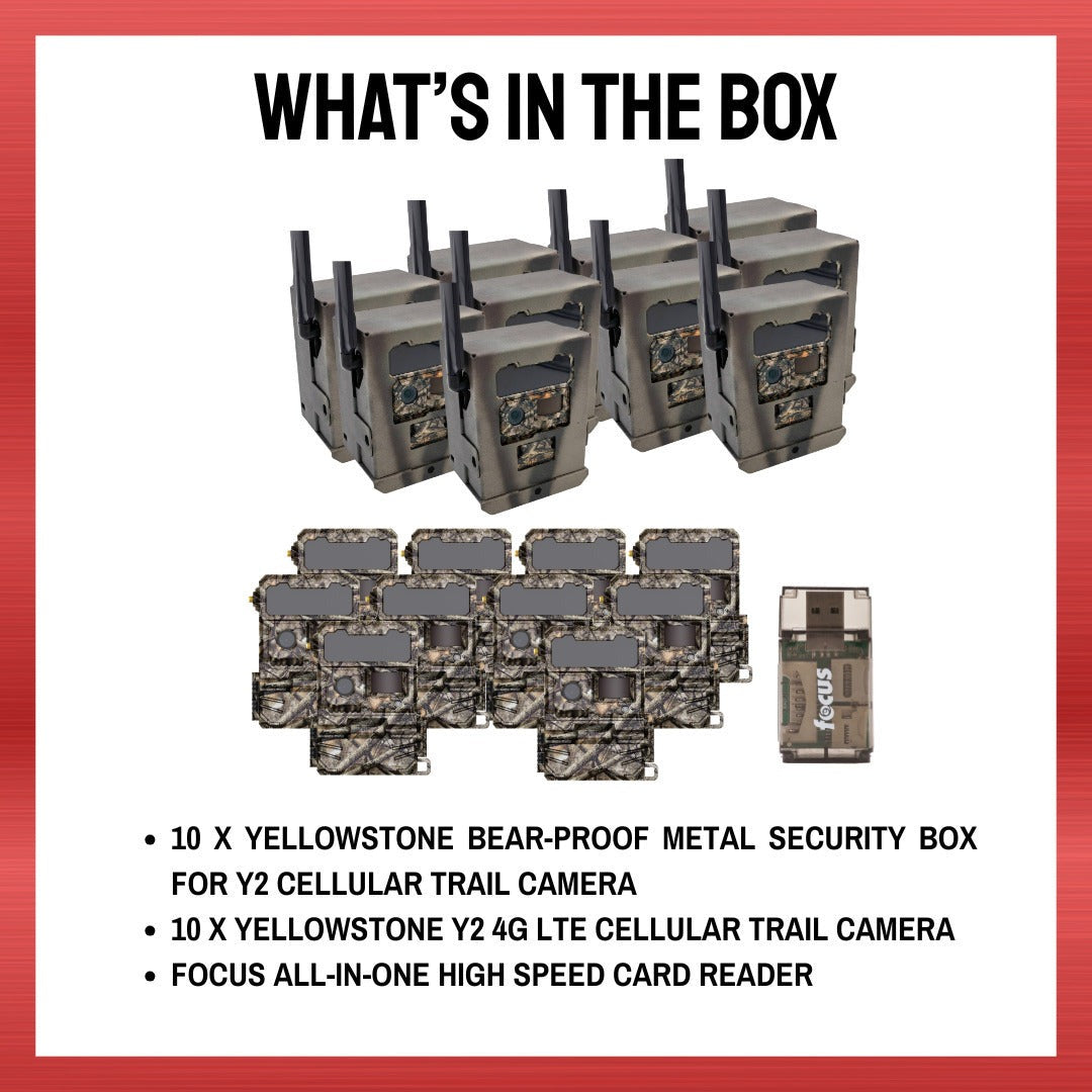 Yellowstone Y2 Cellular Trail Camera (10 Pack) with Security Box and Card Reader