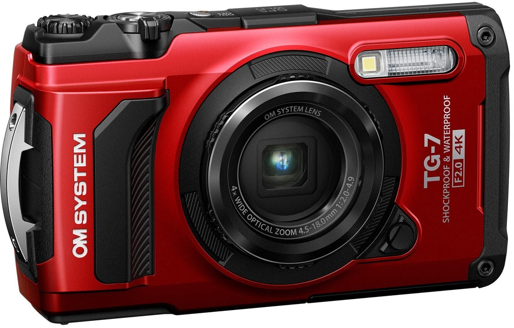 OM SYSTEM Tough TG-7 Digital Camera (Red) Bundle with Waterproof Hard Case