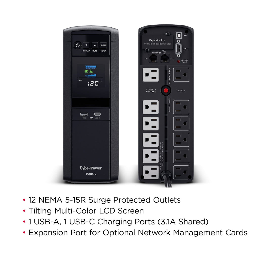 CyberPower CP1500PFCLCD PFC Sinewave UPS Battery Backup and Surge Protector