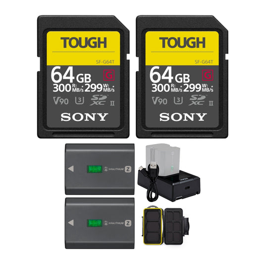 Sony 64GB UHS-II Tough G-Series SD Card (2-Pack) with Battery Pack Bundle