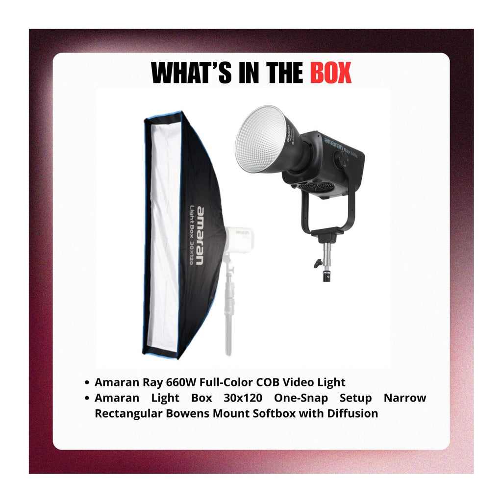 Amaran Ray 660W Full-Color COB Video Light with Light Box 30x120 Bundle