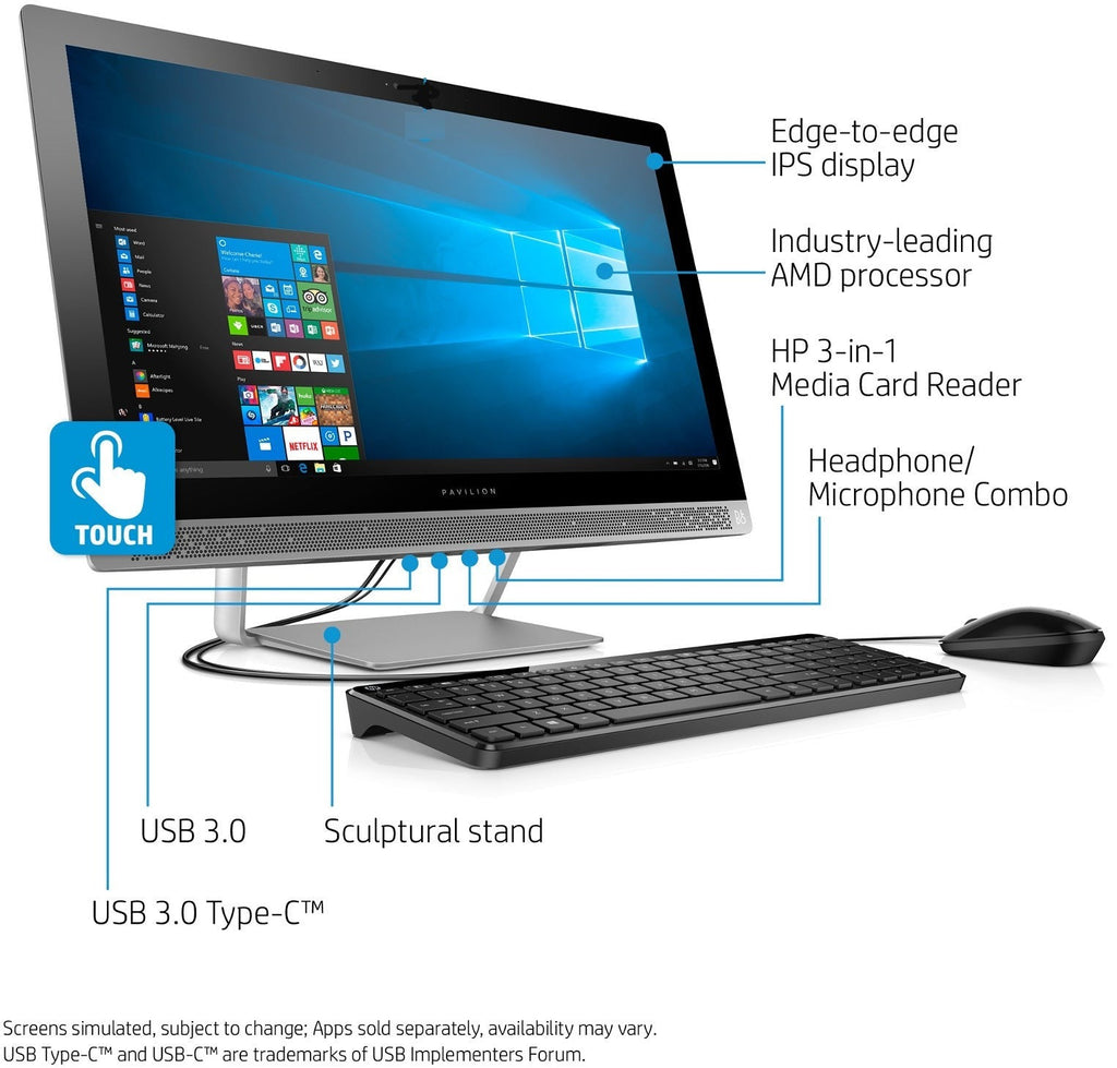 HP Pavilion 24-b217c 23.8" FHD Touch All-in-One PC, Intel Core i5-7400T, 12GB RAM (Certified Refurbished)