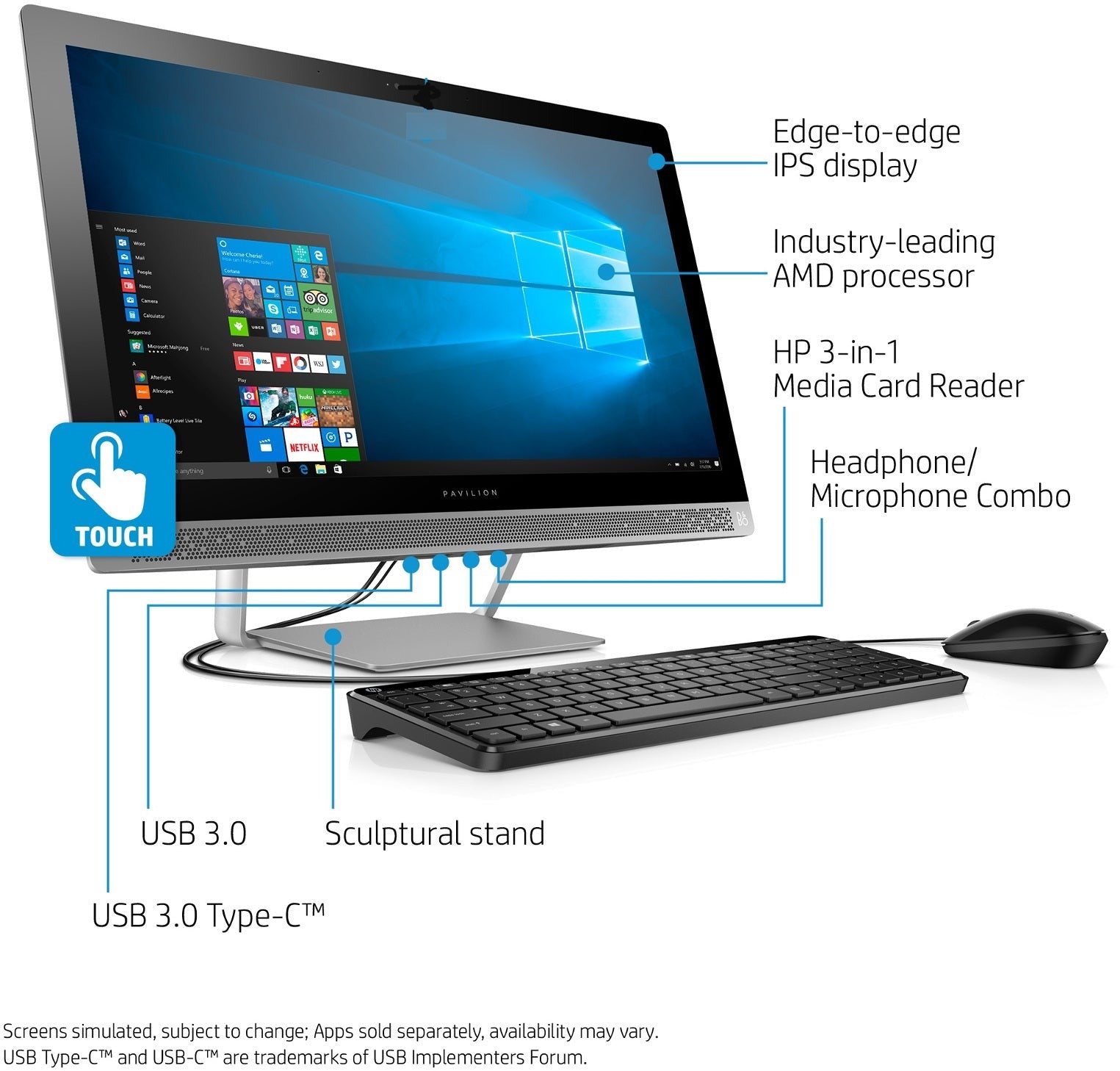 HP Pavilion 24-b217c 23.8" FHD Touch All-in-One PC, Intel Core i5-7400T, 12GB RAM (Certified Refurbished)