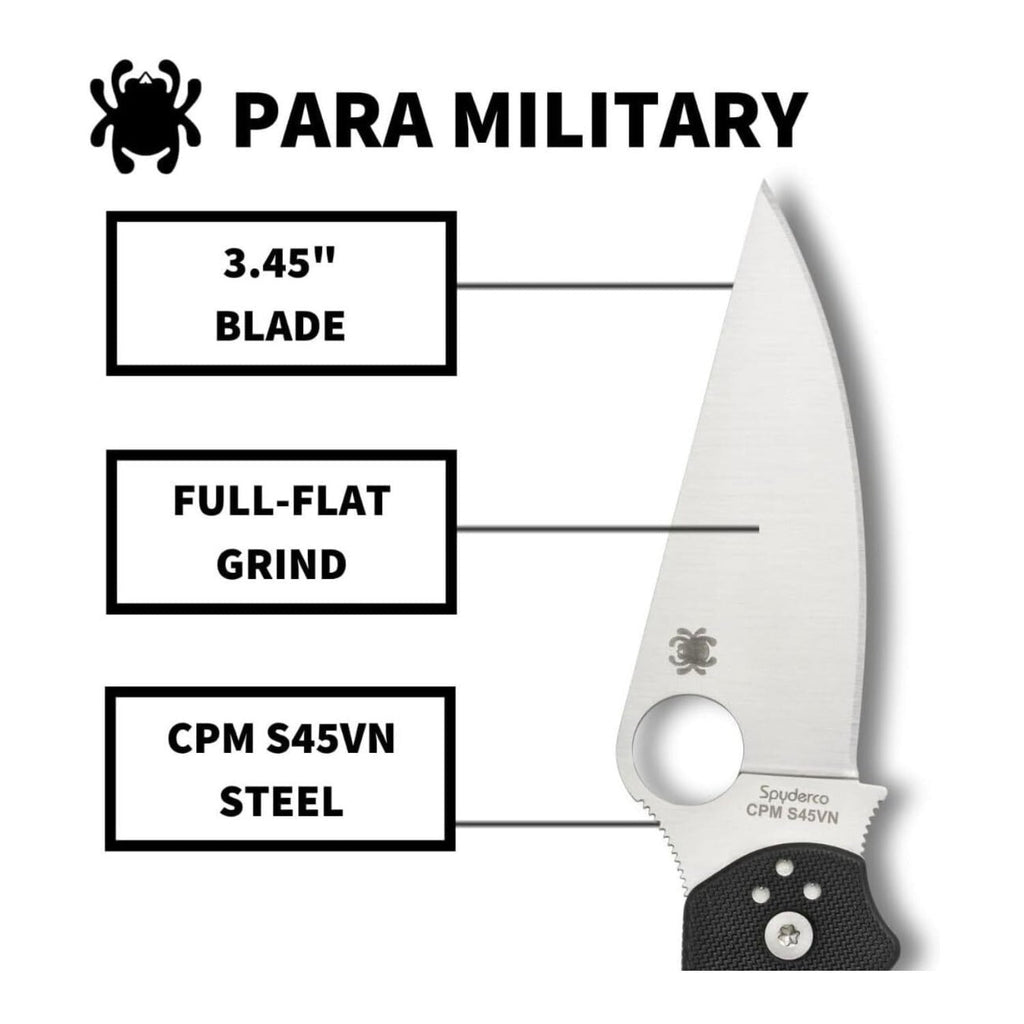 Spyderco Para Military 2 Left Handed Folding Knife 3.4 Inch CPM S45VN Blade G10 Handle