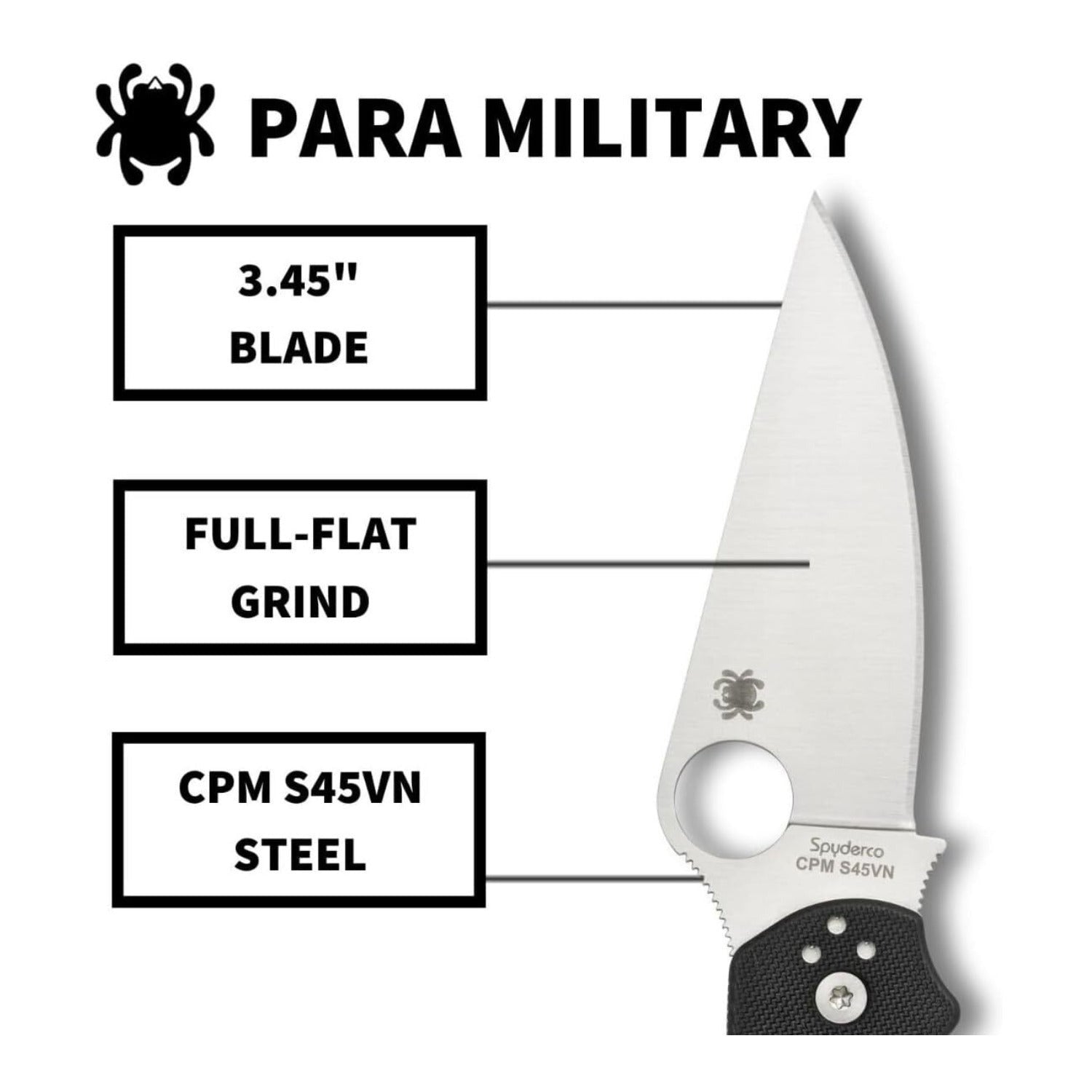 Spyderco Para Military 2 Left Handed Folding Knife 3.4 Inch CPM S45VN Blade G10 Handle