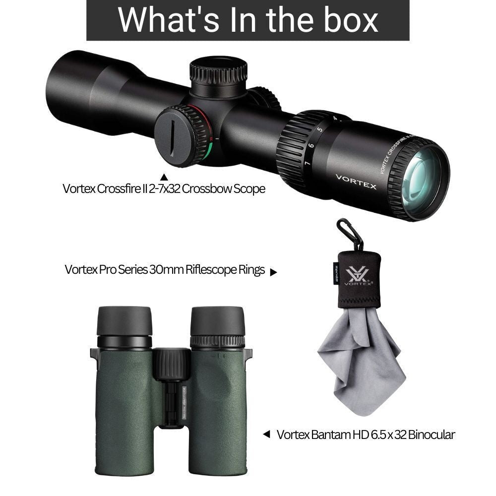 Vortex Crossfire II 2-7x32 Crossbow Scope with Vortex Bantam HD 6.5 x 32 Youth Binocular Bundle