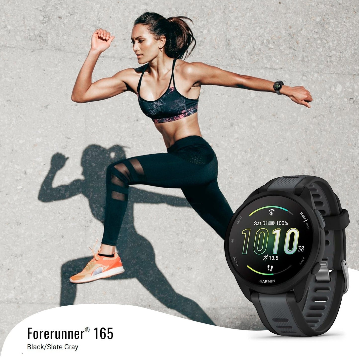 Garmin Forerunner 165 GPS Smartwatch (Black and Slate Gray) with Portable Accessory (White) Bundle