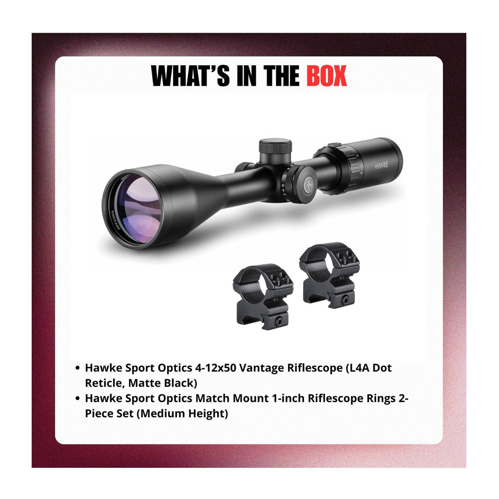 Hawke Sport Optics Vantage IR 4-12x50 Riflescope (L4A Dot Reticle) with Rings Bundle
