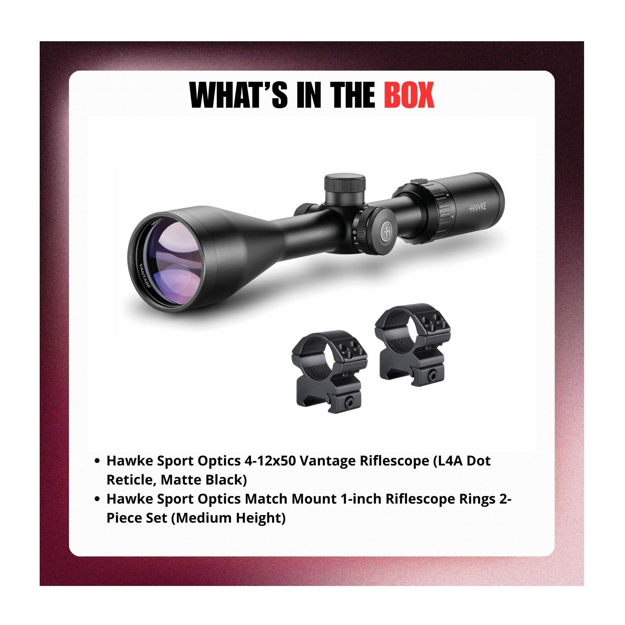 Hawke Sport Optics Vantage IR 4-12x50 Riflescope (L4A Dot Reticle) with Rings Bundle