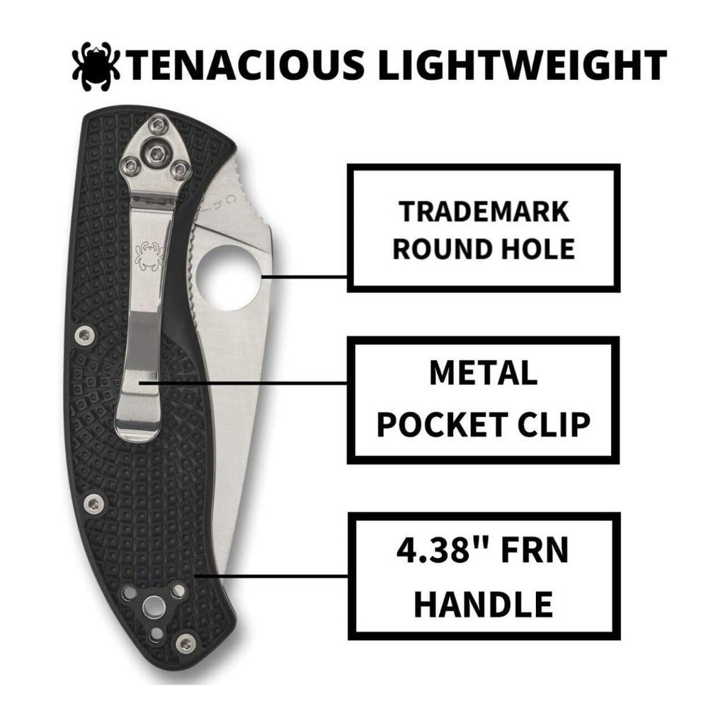 Spyderco Tenacious Folding Utility PlainEdge Black Pocket Knife with FRN Handle