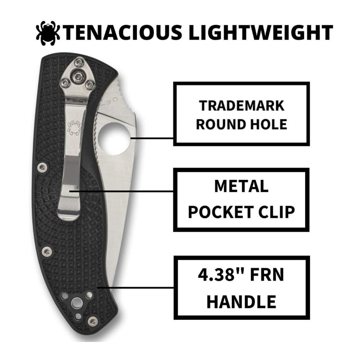 Spyderco Tenacious Folding Utility PlainEdge Black Pocket Knife with FRN Handle