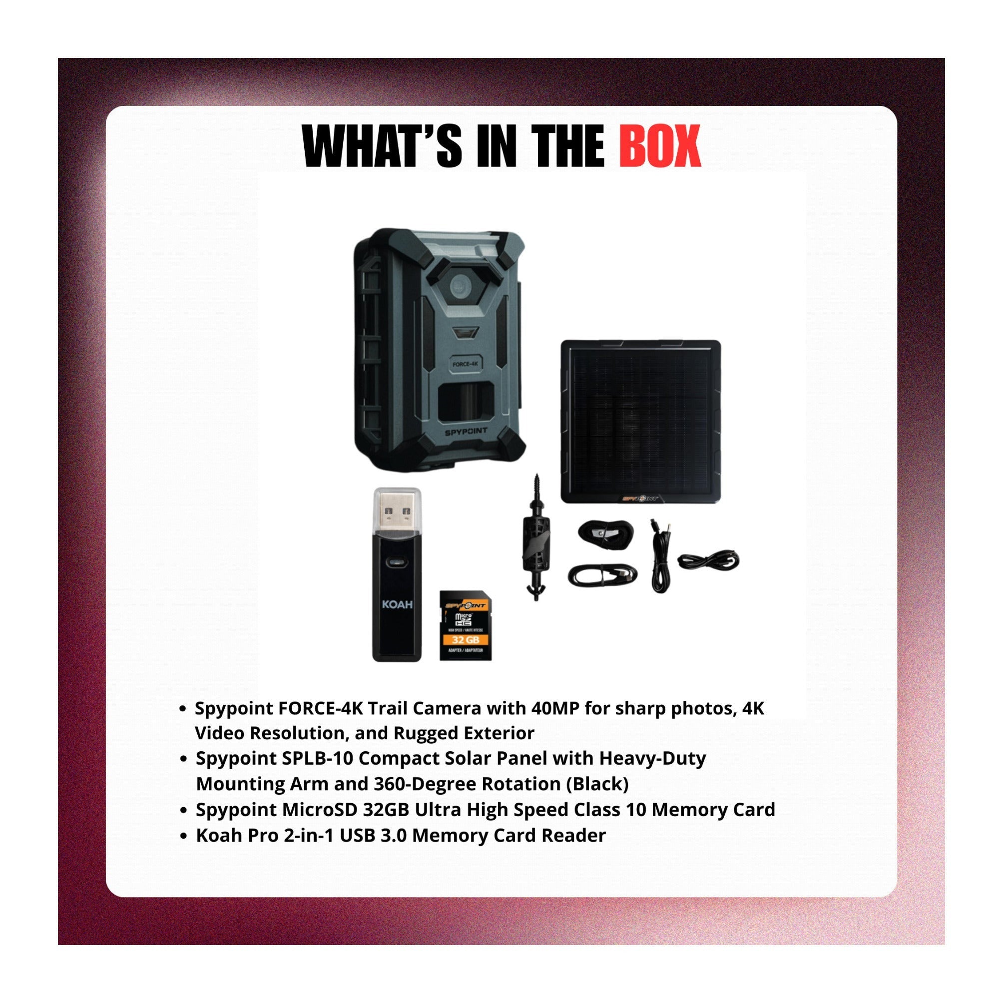 Spypoint FORCE-4K Trail Camera 40MP 4K Resolution with Accessories Bundle