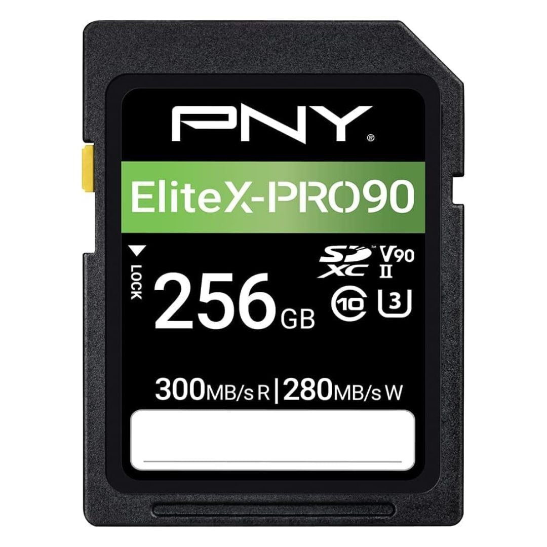 PNY EliteX-Pro 90 Class 10 U3, UHS-II SD Flash 256GB Memory Card for 8K Videography