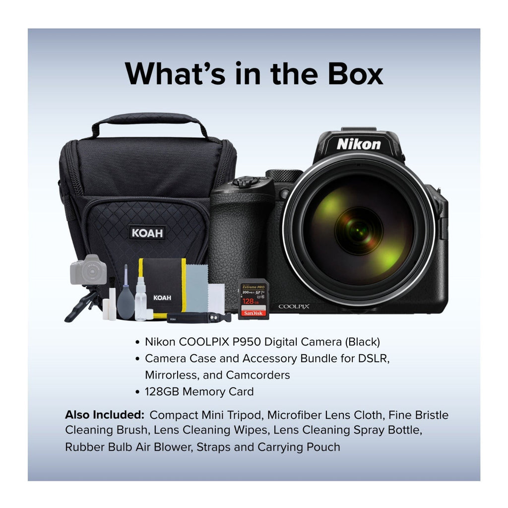 Nikon COOLPIX P950 Digital Camera (Black), Case, Accessories and 128GB SD Card