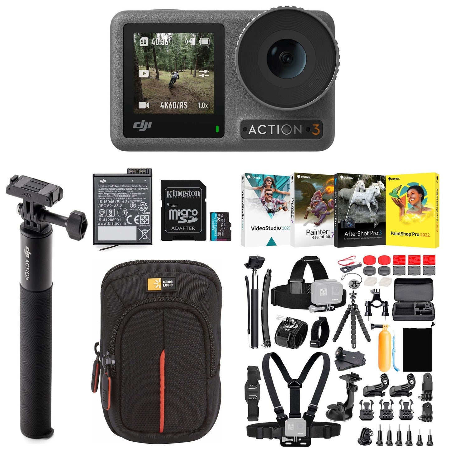 DJI Osmo Action 3 Camera Bundle with Deluxe Combo Adventure Bundle
