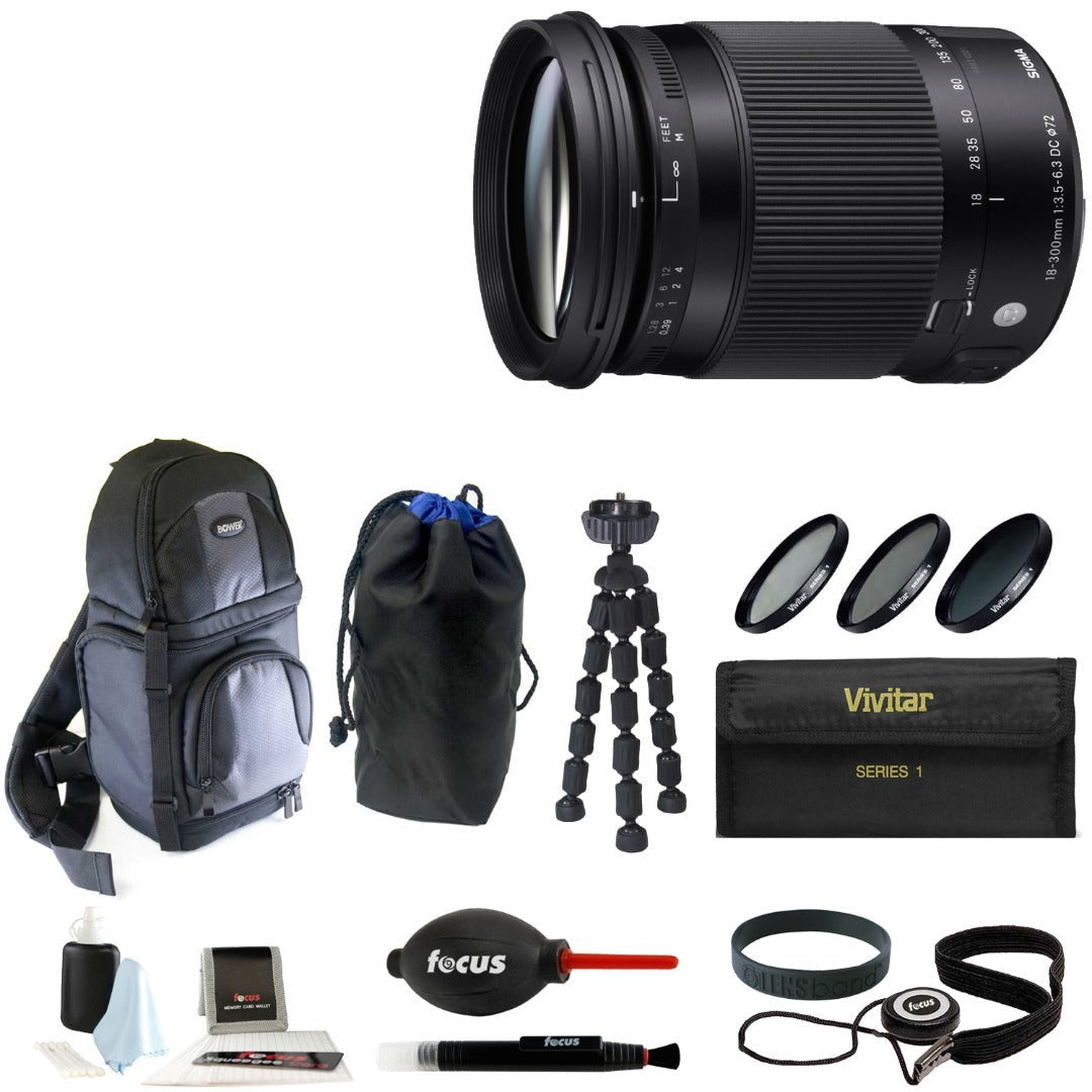 Sigma 18-300mm F3.5-6.3 DC Macro OS HSM For Nikon with Deluxe Accessory Bundle