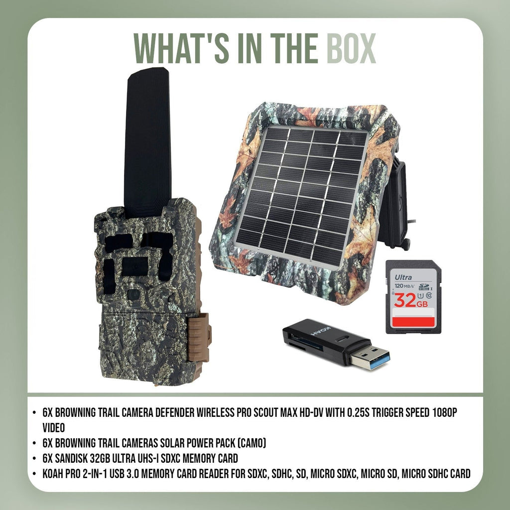Browning Defender Wireless Pro Scout Max Trail Camera (6 Pack) with Accessories