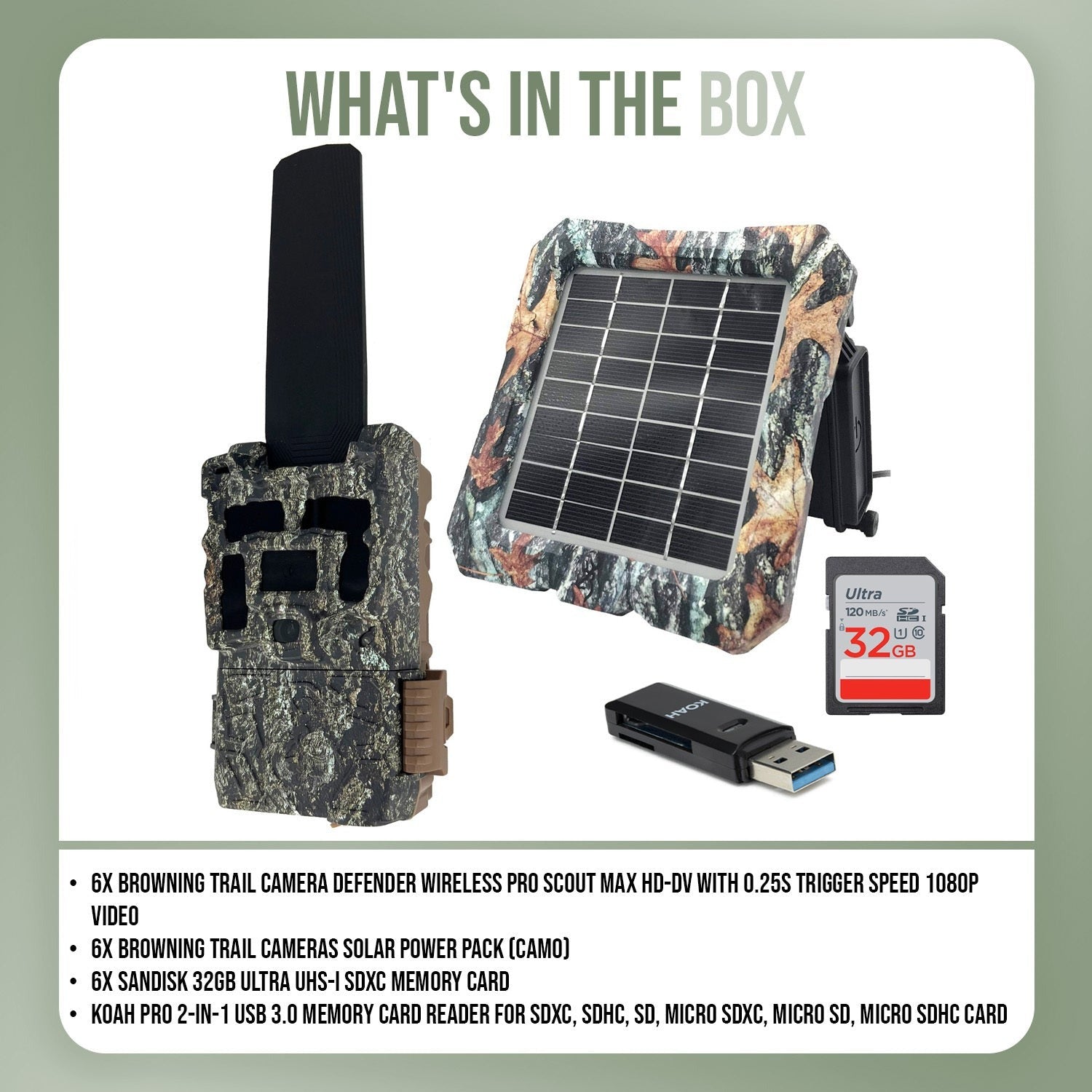 Browning Defender Wireless Pro Scout Max Trail Camera (6 Pack) with Accessories