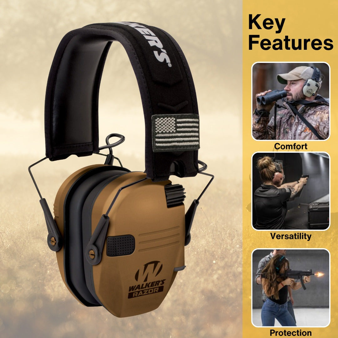 Walkers Razor Walkie Talkie Bundle with Ear Muff (Battle Brown) and Accessories