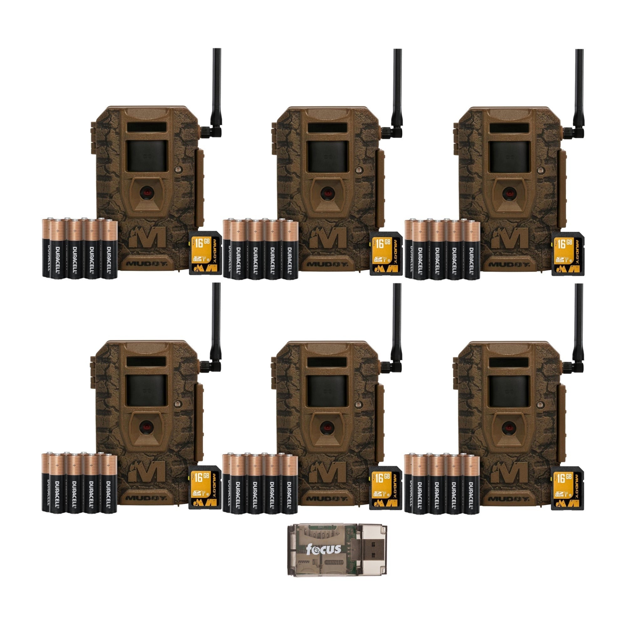 Muddy Outdoors Mitigator 3.0 Combo Cellular Trail Camera (6-Pack) with Accessories and Card Reader