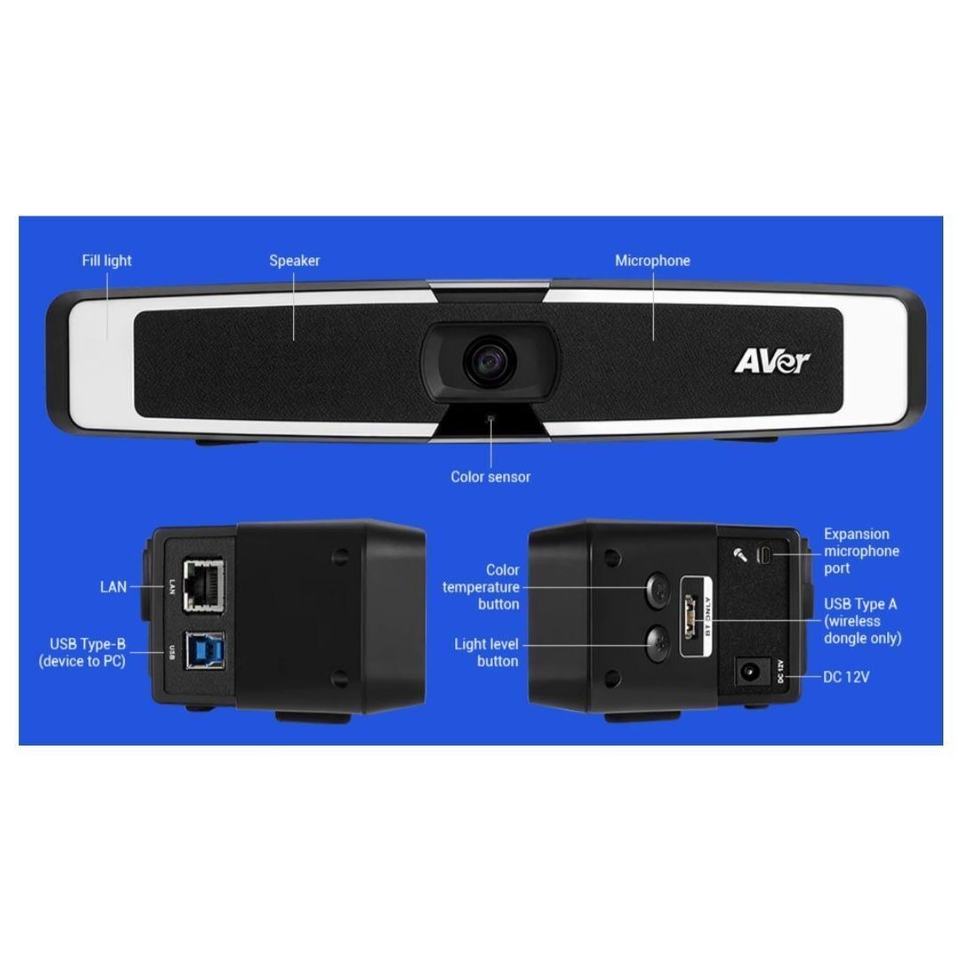 AVer VB130 4K Video Collaboration Bar with Adjustable 5-Level Fill Lighting (Black and White)