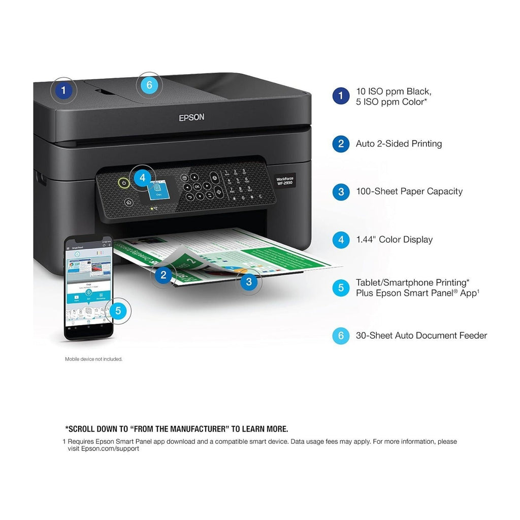 Epson WorkForce WF-2930 Wireless All-in-One Printer with Auto Duplex and ADF