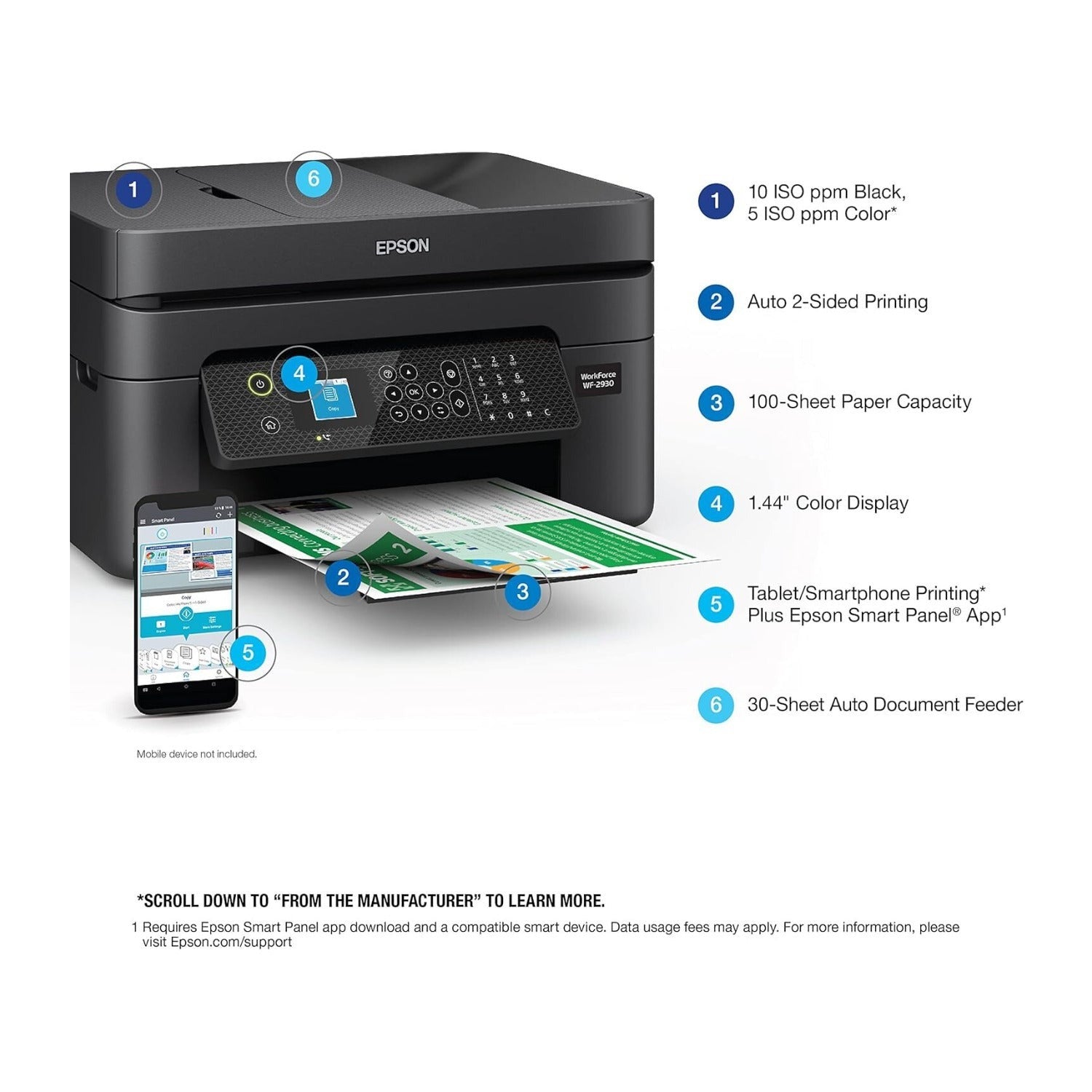 Epson WorkForce WF-2930 Wireless All-in-One Printer with Auto Duplex and ADF